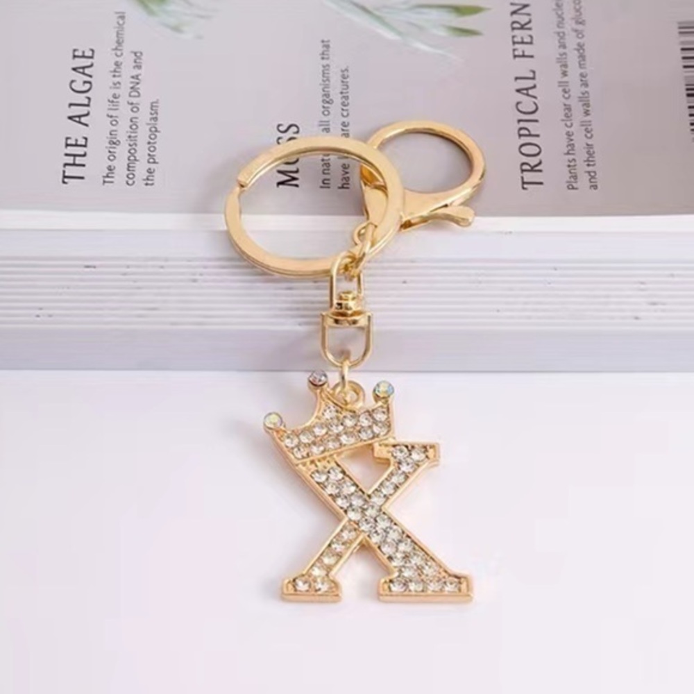 Fashion Key Chain English Alphabet letter X Metal & Rhinestone gold